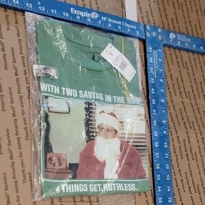 Green Graphic Tee with Santa Print Athletic Fit